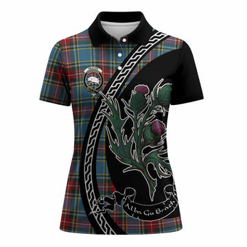 Beaton Family Crest Tartan Women Polo Shirt Alba Thistle Inspired - Tartan Vibes Clothing