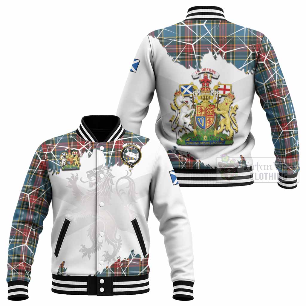Beaton Tartan Baseball Jacket with Family Crest and Lion Rampant Grunge Style