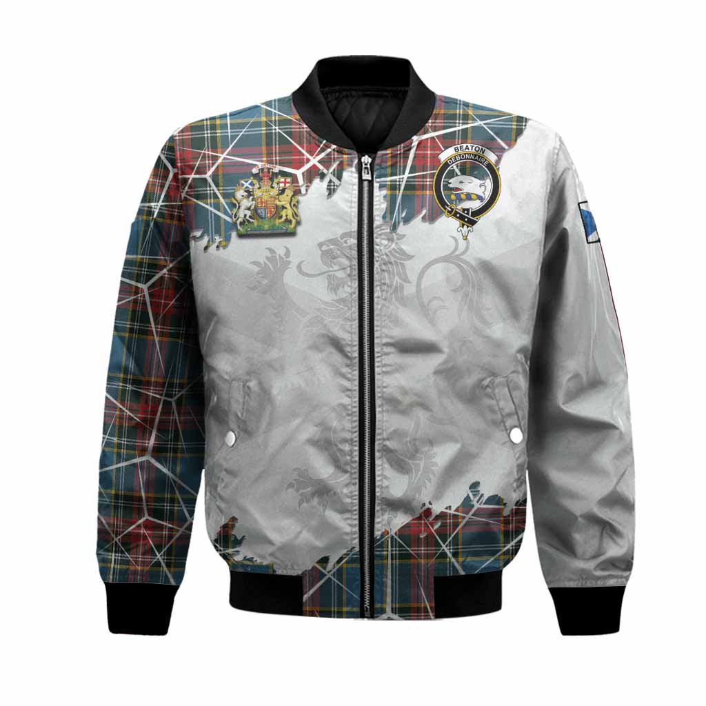 Beaton Tartan Bomber Jacket with Family Crest and Lion Rampant Grunge Style