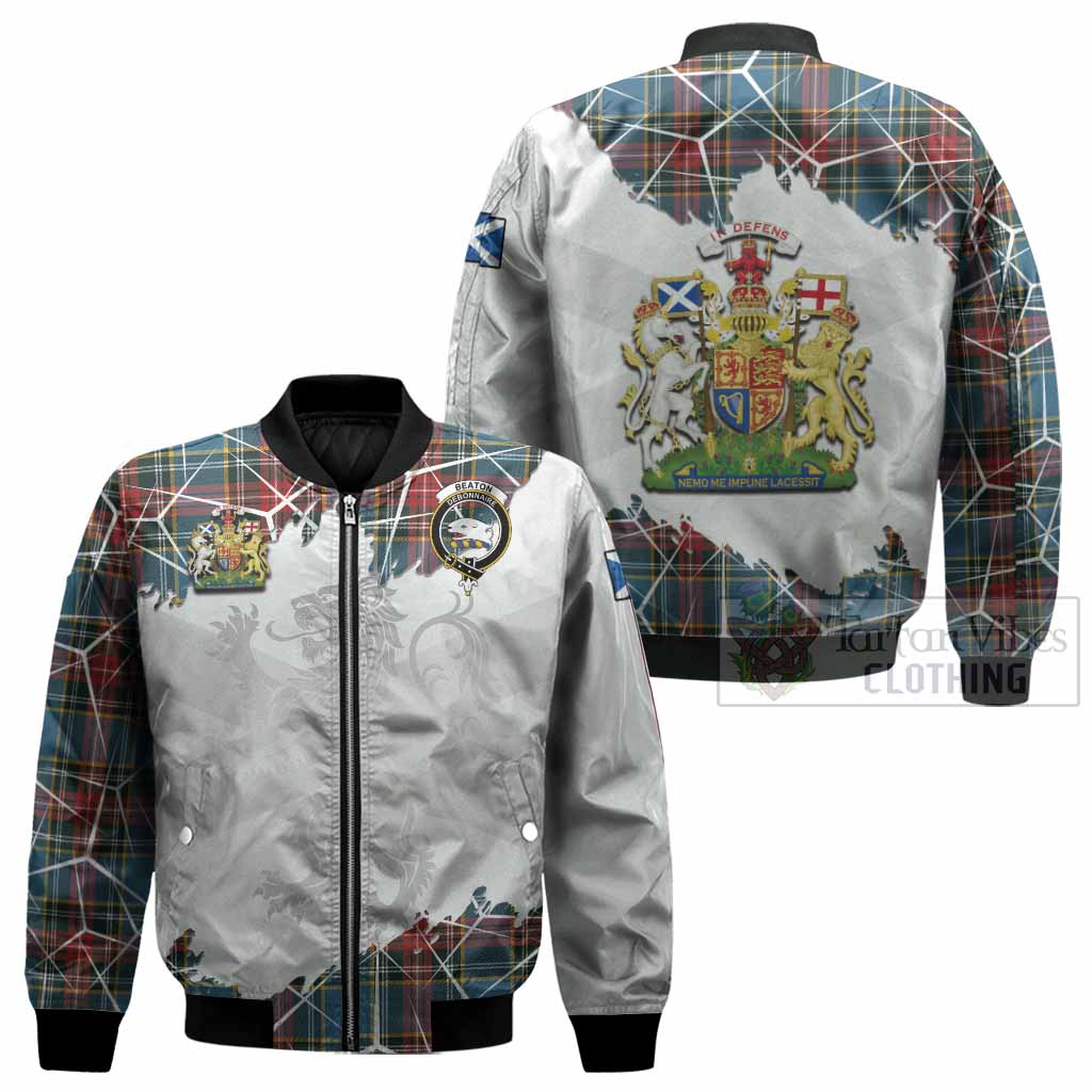 Beaton Tartan Bomber Jacket with Family Crest and Lion Rampant Grunge Style