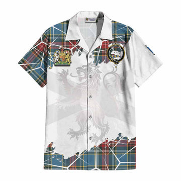 Beaton Tartan Cotton Hawaiian Shirt with Family Crest and Lion Rampant Grunge Style