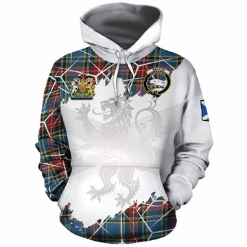 Beaton Tartan Cotton Hoodie with Family Crest and Lion Rampant Grunge Style