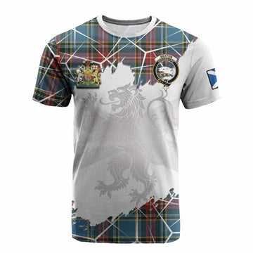 Beaton Tartan Cotton T-shirt with Family Crest and Lion Rampant Grunge Style