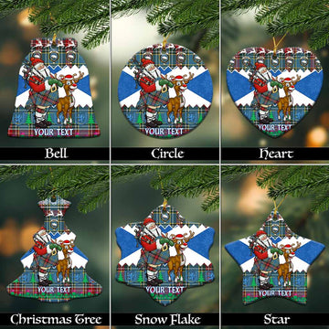 Beaton Tartan Crest Christmas Ceramic Ornament Scotland Santa With Bagpipes Cute Reindeer