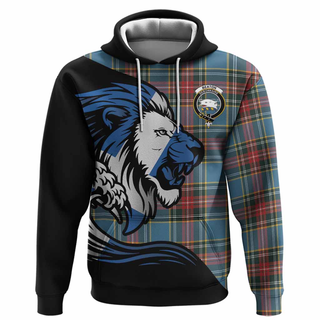 Beaton Tartan Crest Hoodie Scottish Golden Lions Wave Flow