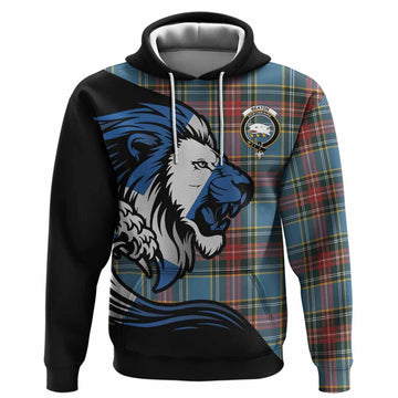 Beaton Tartan Crest Hoodie Scottish Golden Lions Wave Flow