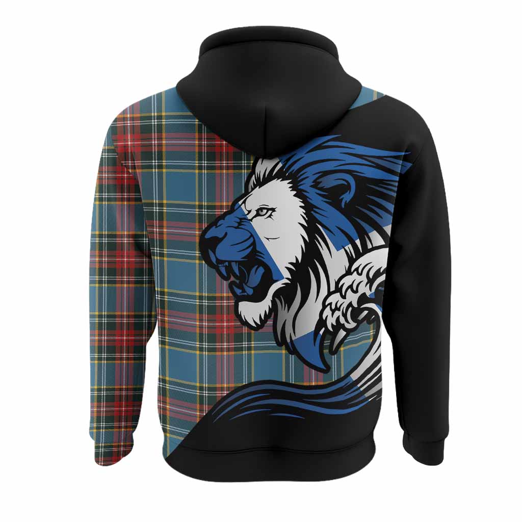 Beaton Tartan Crest Hoodie Scottish Golden Lions Wave Flow