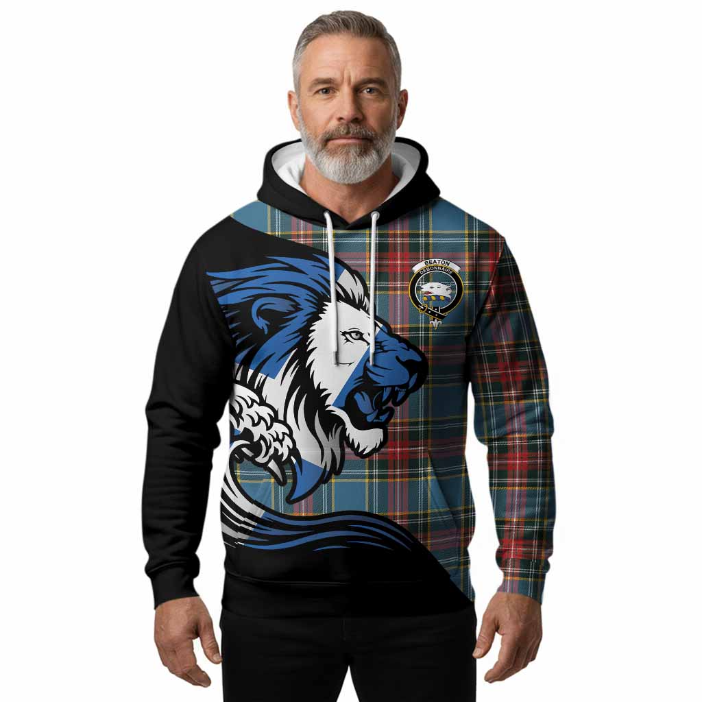 Beaton Tartan Crest Hoodie Scottish Golden Lions Wave Flow