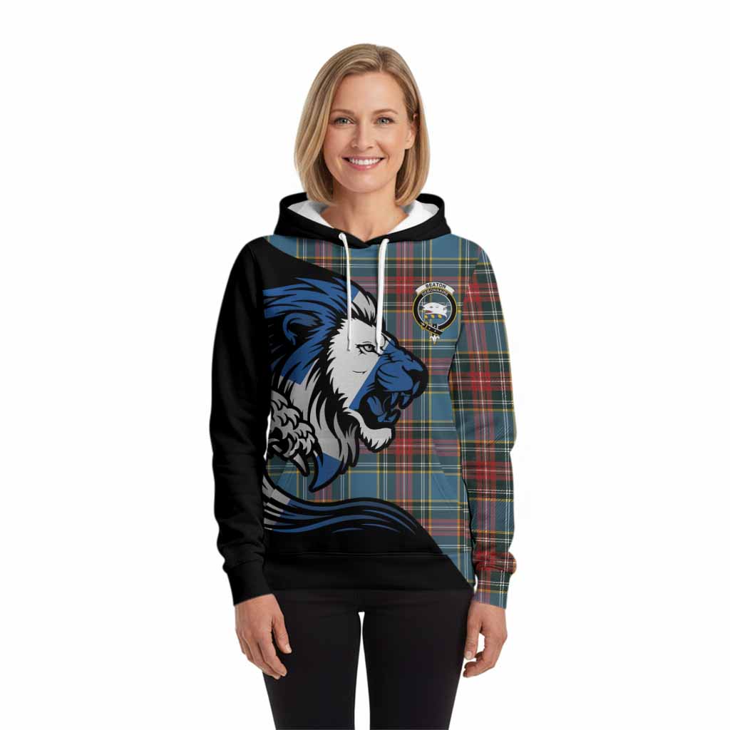 Beaton Tartan Crest Hoodie Scottish Golden Lions Wave Flow