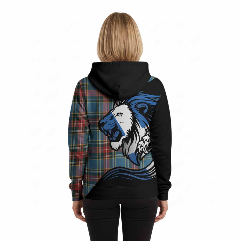 Beaton Tartan Crest Hoodie Scottish Golden Lions Wave Flow