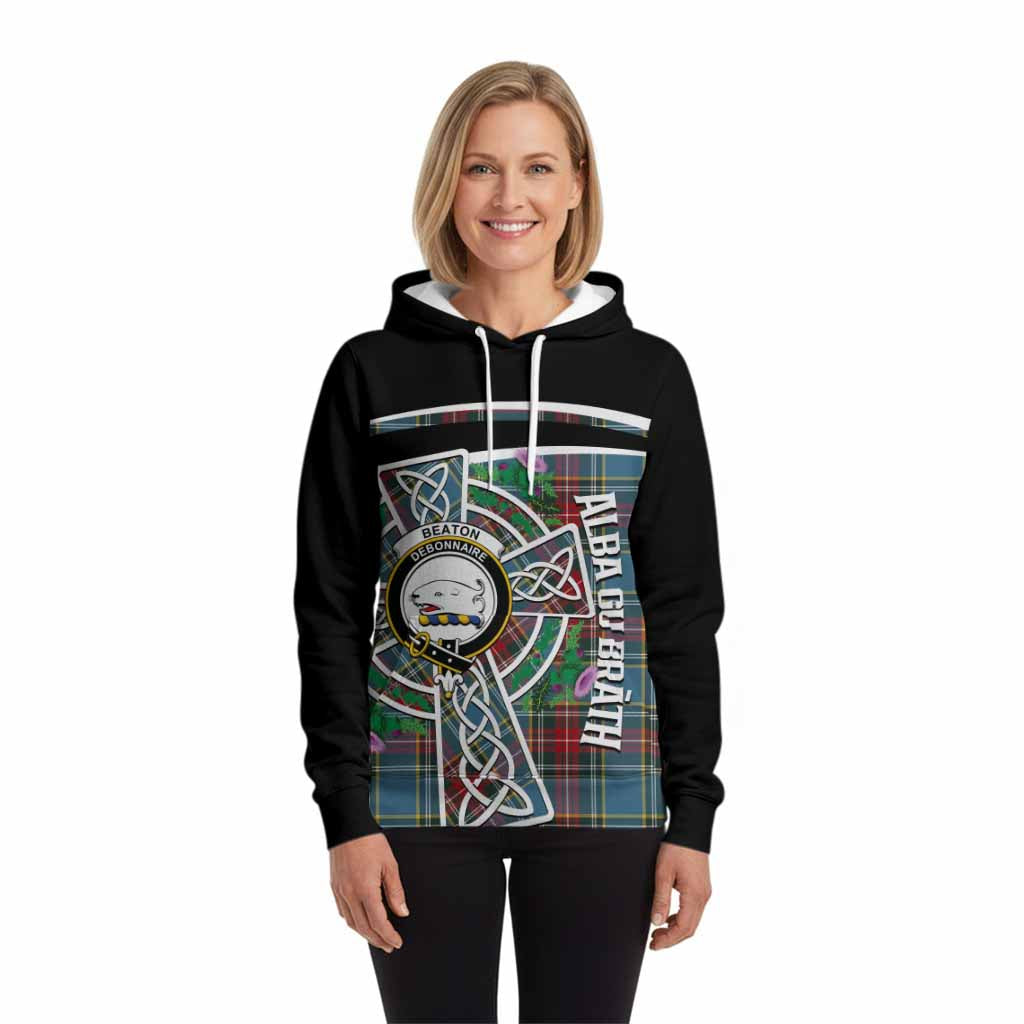 Beaton Tartan Crest Hoodie Scottish Thistle Celtic Cross Alba Gu Brath