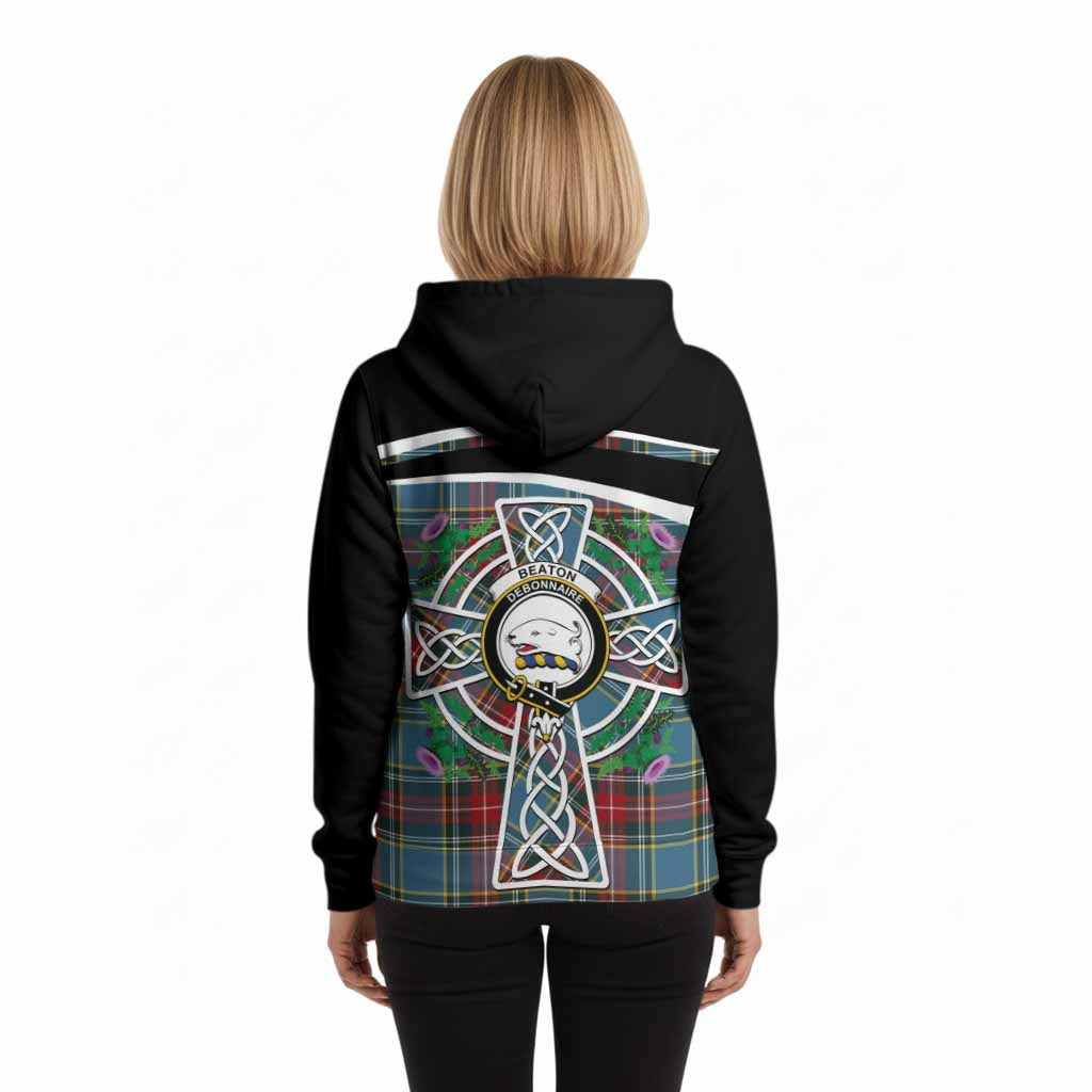 Beaton Tartan Crest Hoodie Scottish Thistle Celtic Cross Alba Gu Brath
