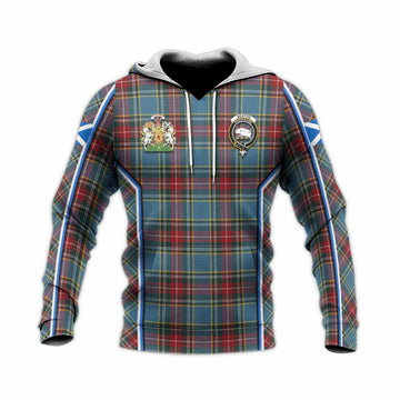 Beaton Tartan Crest Knitted Hoodie Scotland Coat of Arm Flag Style