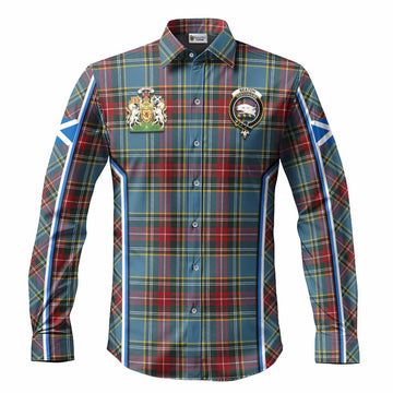 Beaton Tartan Crest Long Sleeve Button Shirts Scotland Coat of Arm Flag Style - Tartan Vibes Clothing