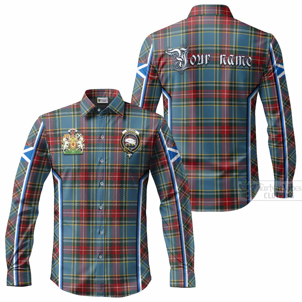Beaton Tartan Crest Long Sleeve Button Shirts Scotland Coat of Arm Flag Style - Tartan Vibes Clothing