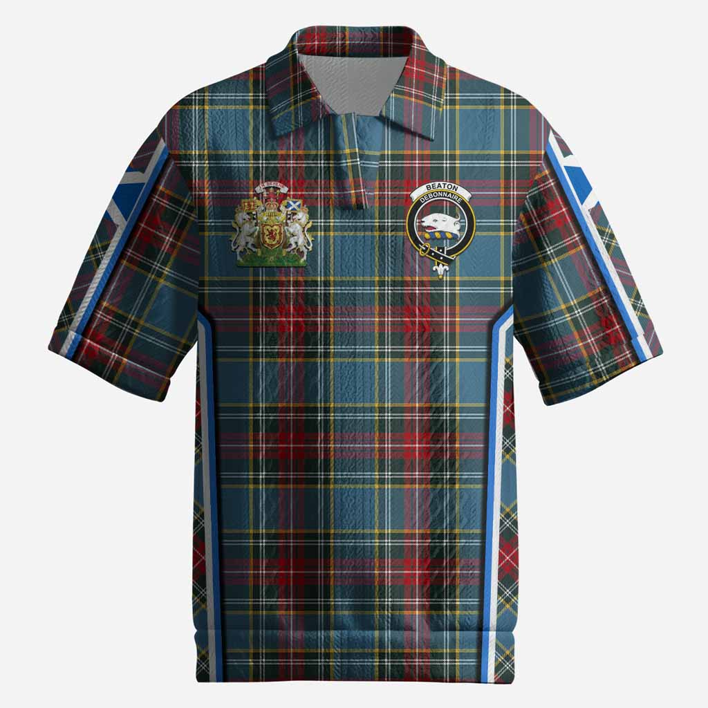 Beaton Tartan Crest Men’s Polo Sweater Top Scotland Coat of Arm Flag Style
