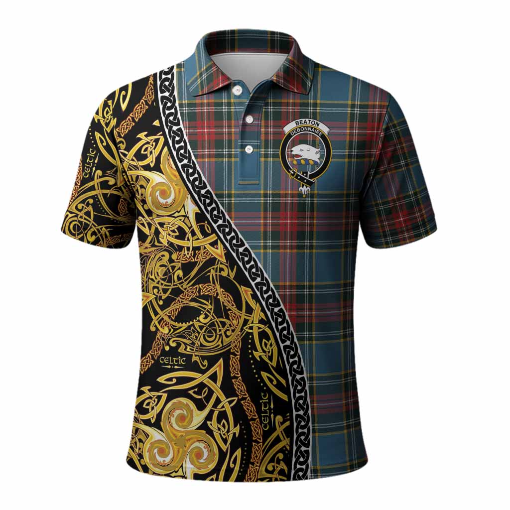 Beaton Tartan Crest Polo Shirt Celtic Knot and Triple Trickle Spiral Symbols