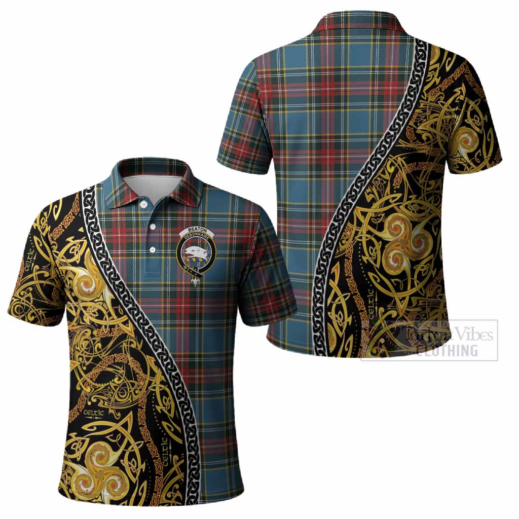 Beaton Tartan Crest Polo Shirt Celtic Knot and Triple Trickle Spiral Symbols