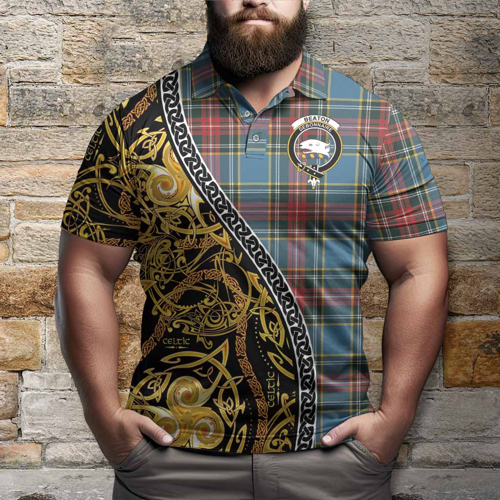 Beaton Tartan Crest Polo Shirt Celtic Knot and Triple Trickle Spiral Symbols