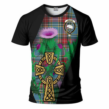 Beaton Tartan Crest T-Shirt Celtic Cross Thistle Flowers
