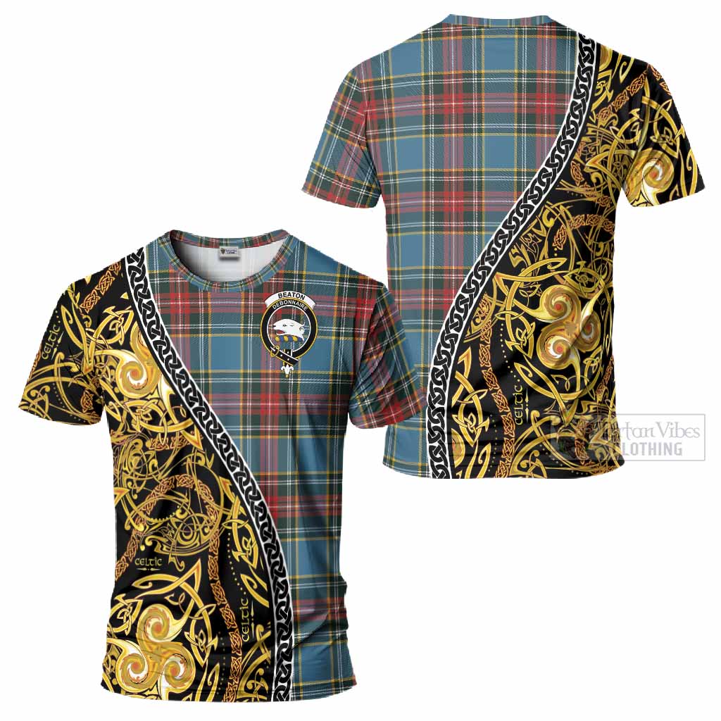 Beaton Tartan Crest T-Shirt Celtic Knot and Triple Trickle Spiral Symbols