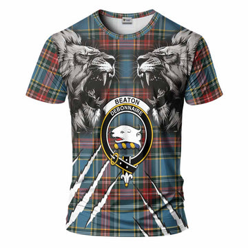 Beaton Tartan Crest T-Shirt Ferocious Lion Style