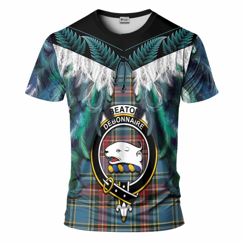 Beaton Tartan Crest T-Shirt New Zealand Maori Korowai Cloak