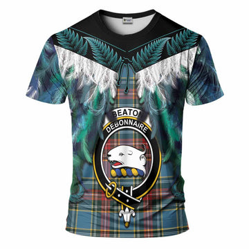 Beaton Tartan Crest T-Shirt New Zealand Maori Korowai Cloak