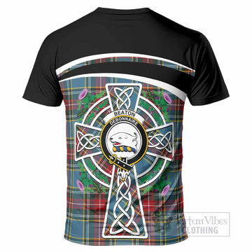 Beaton Tartan Crest T-Shirt Scottish Thistle Celtic Cross Alba Gu Brath
