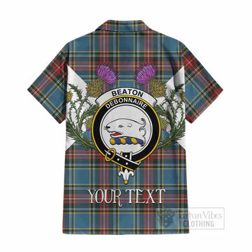 Beaton Tartan Family Crest Cotton Hawaiian Shirt Scottish Burns Night Thistle Floral
