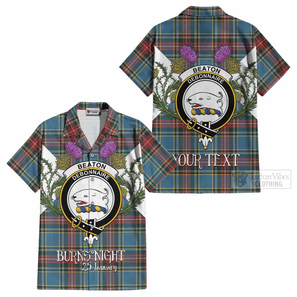Beaton Tartan Family Crest Cotton Hawaiian Shirt Scottish Burns Night Thistle Floral