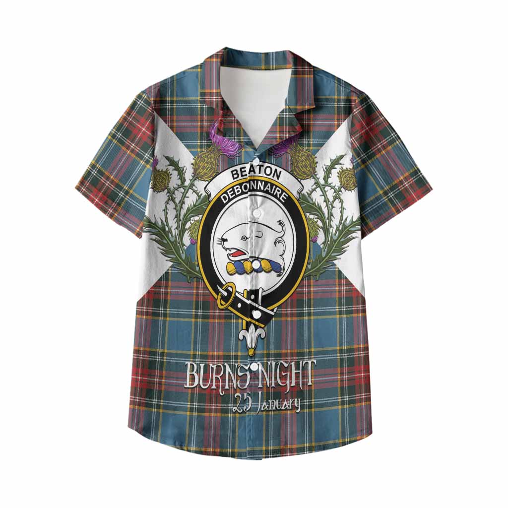 Beaton Tartan Family Crest Kid Hawaiian Shirt Scottish Burns Night Thistle Floral