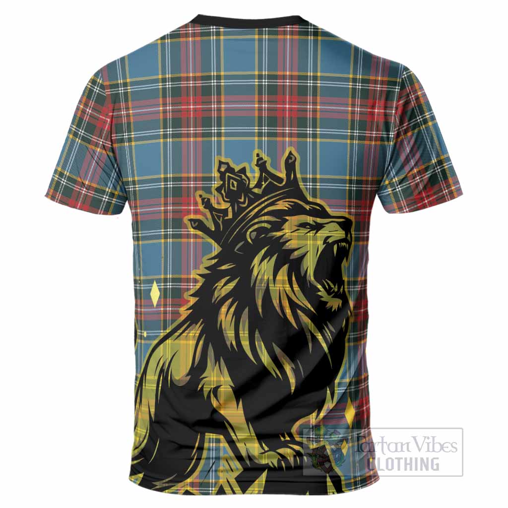Beaton Tartan Family Crest T-Shirt Crowned Lion Roaring