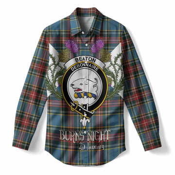Beaton Tartan Family Crest Women Casual Shirt Scottish Burns Night Thistle Floral