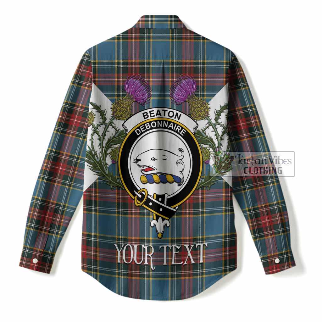 Beaton Tartan Family Crest Women Casual Shirt Scottish Burns Night Thistle Floral