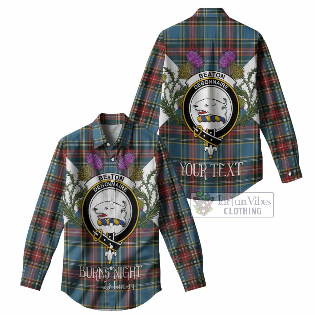 Beaton Tartan Family Crest Women Casual Shirt Scottish Burns Night Thistle Floral