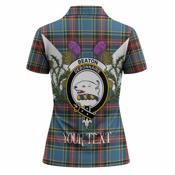 Beaton Tartan Family Crest Women Polo Shirt Scottish Burns Night Thistle Floral