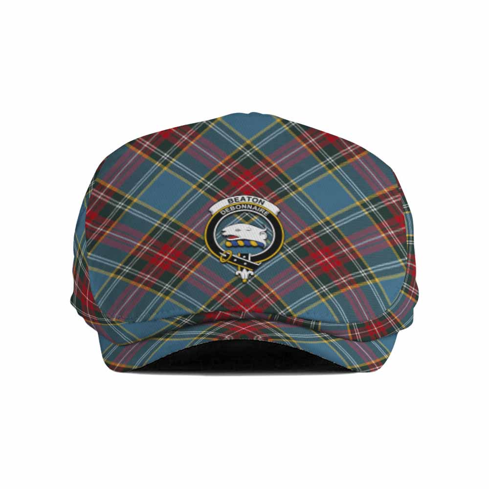Beaton Tartan Flat Cap, Jeff Cap Cross Style with Family Crest - Tartan Vibes Clothing