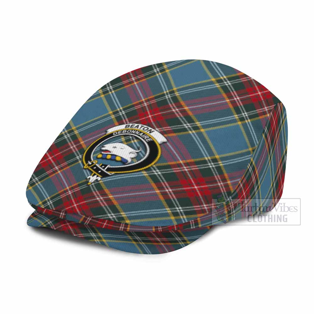 Beaton Tartan Flat Cap, Jeff Cap Cross Style with Family Crest - Tartan Vibes Clothing