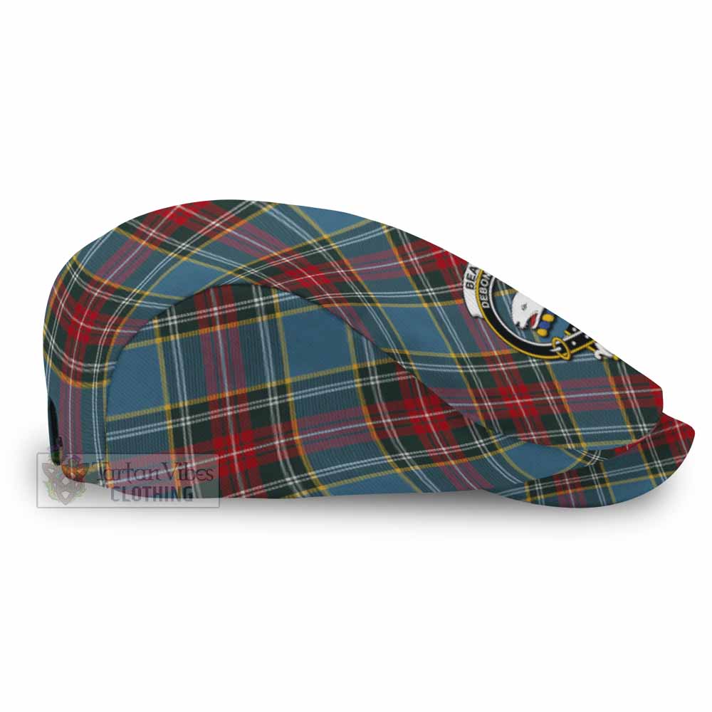 Beaton Tartan Flat Cap, Jeff Cap Cross Style with Family Crest - Tartan Vibes Clothing