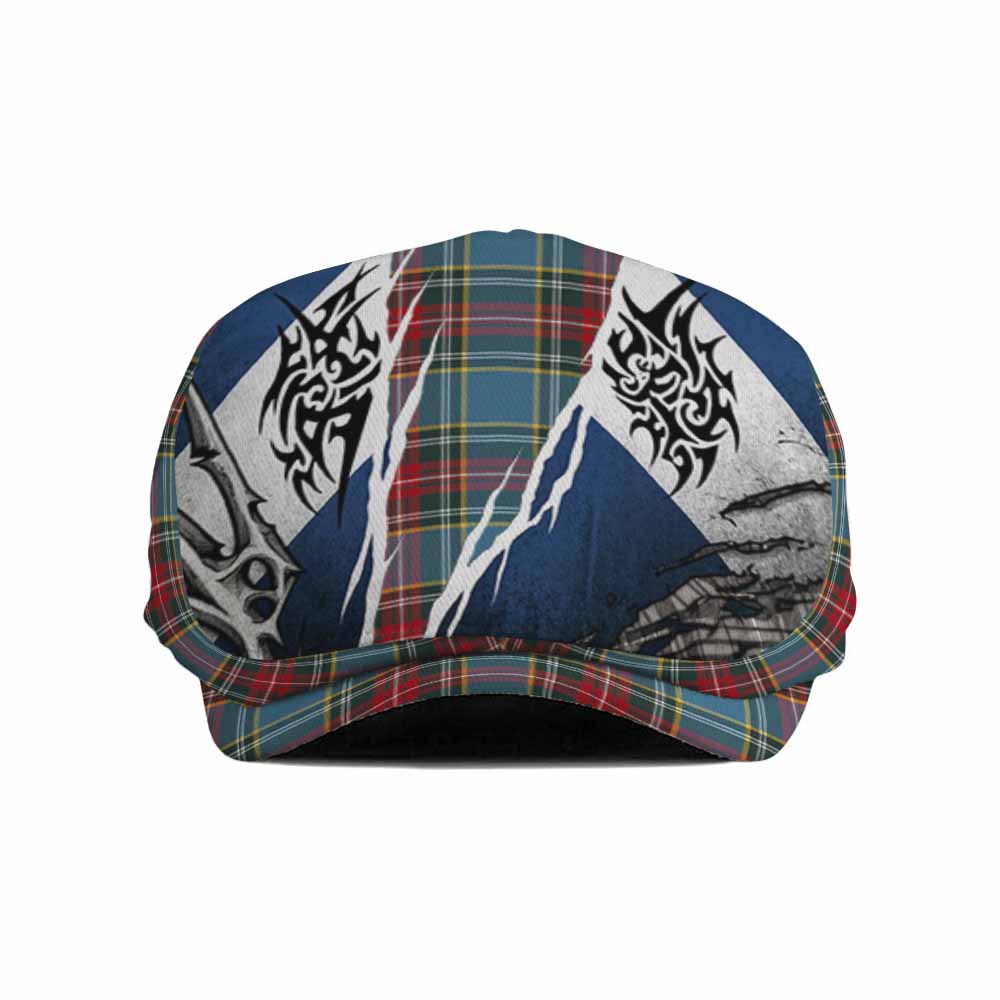 Beaton Tartan Flat Cap, Jeff Cap Scotland Flag Ripped Tribal Design