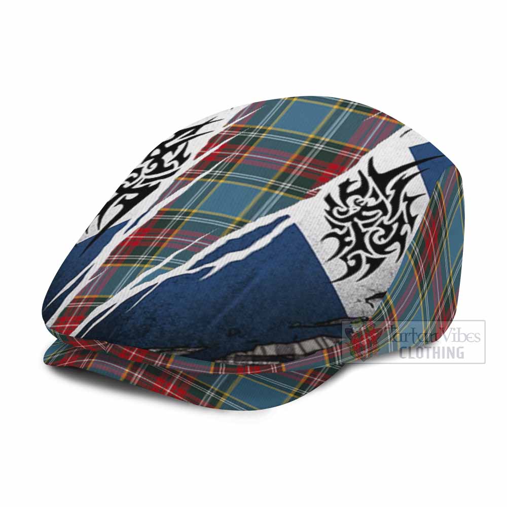 Beaton Tartan Flat Cap, Jeff Cap Scotland Flag Ripped Tribal Design