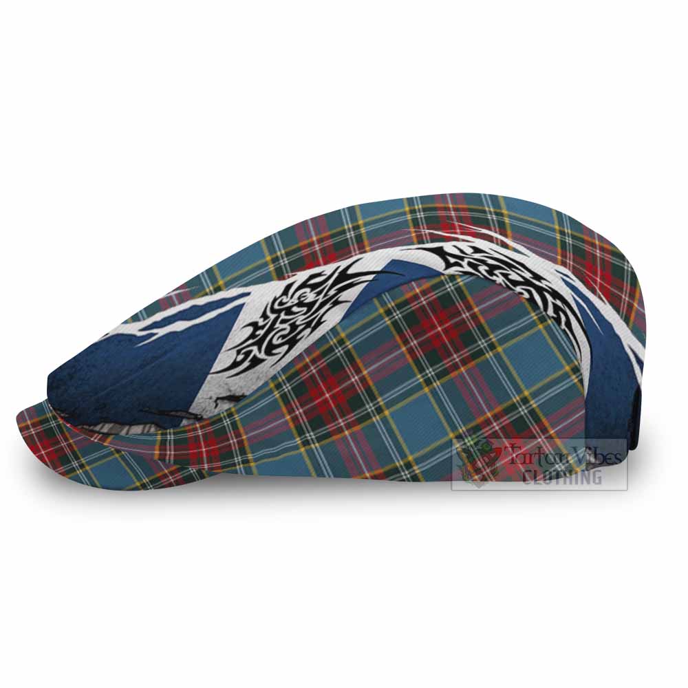Beaton Tartan Flat Cap, Jeff Cap Scotland Flag Ripped Tribal Design