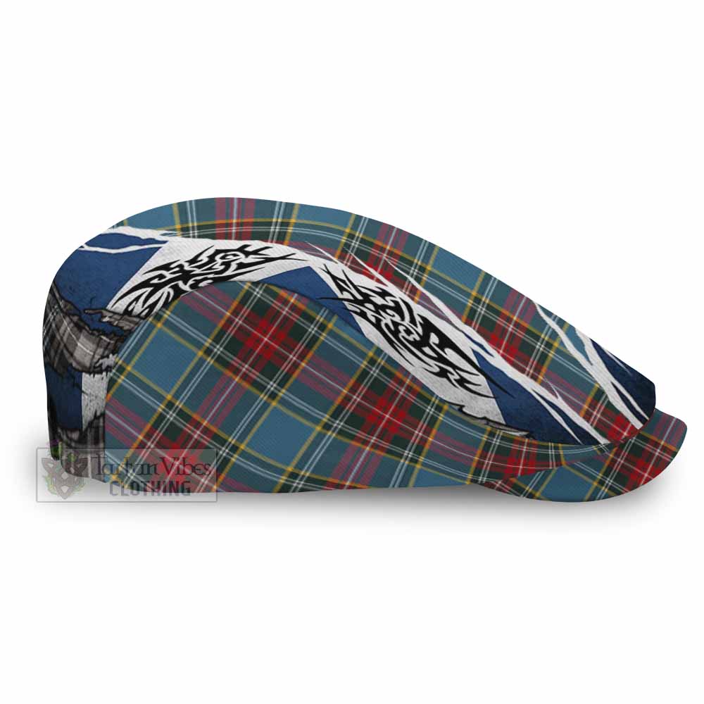 Beaton Tartan Flat Cap, Jeff Cap Scotland Flag Ripped Tribal Design