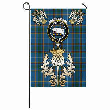 Beaton Tartan Garden Flag with Golden Regal Scottish Thistle Emblem