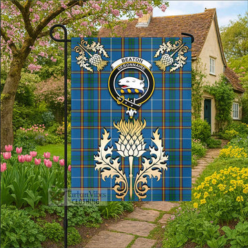 Beaton Tartan Garden Flag with Golden Regal Scottish Thistle Emblem