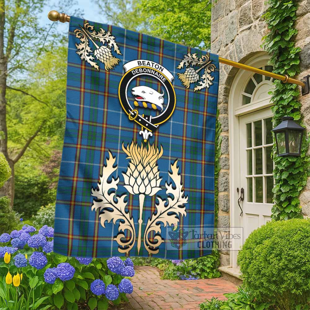 Beaton Tartan Garden Flag with Golden Regal Scottish Thistle Emblem - Tartan Vibes Clothing