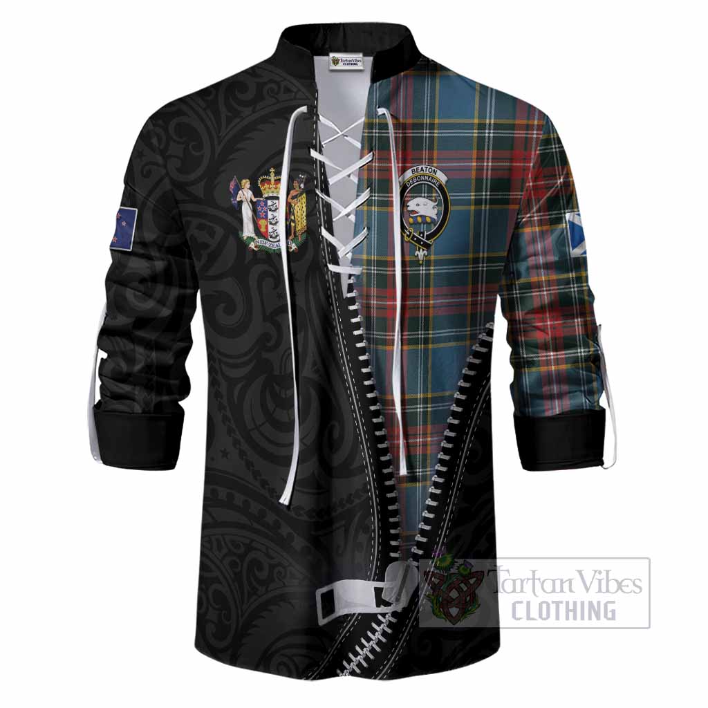 Beaton Tartan Ghillie Shirt New Zealand Pattern Unique Zipper Stylized