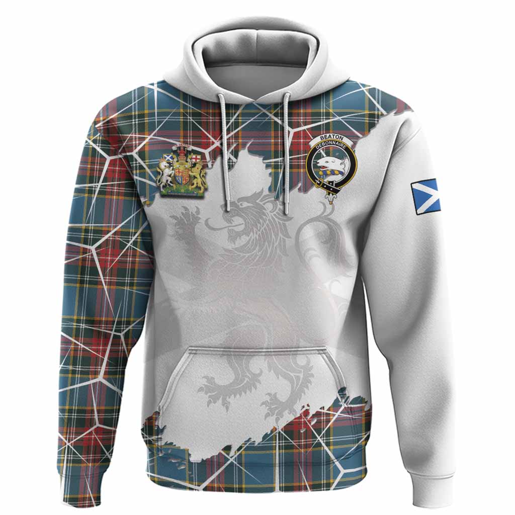 Beaton Tartan Hoodie with Family Crest and Lion Rampant Grunge Style