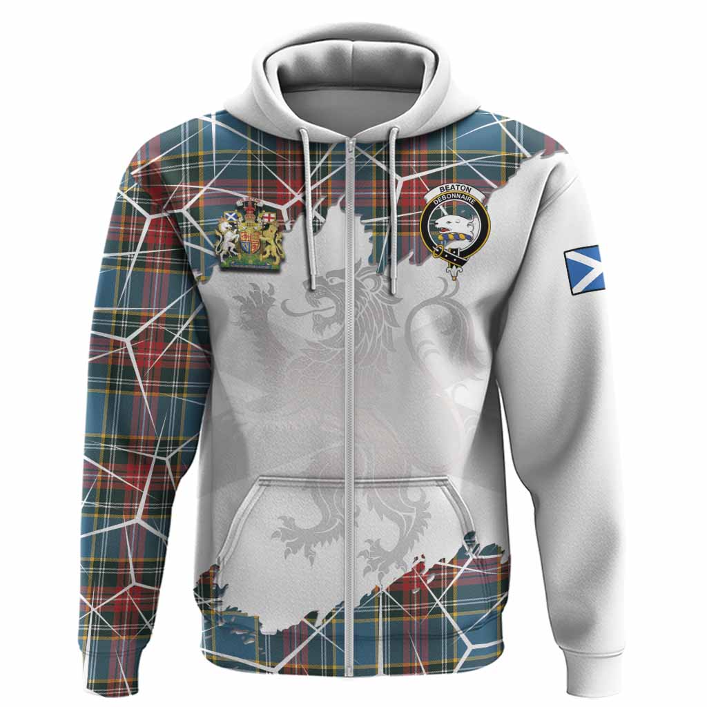Beaton Tartan Hoodie with Family Crest and Lion Rampant Grunge Style